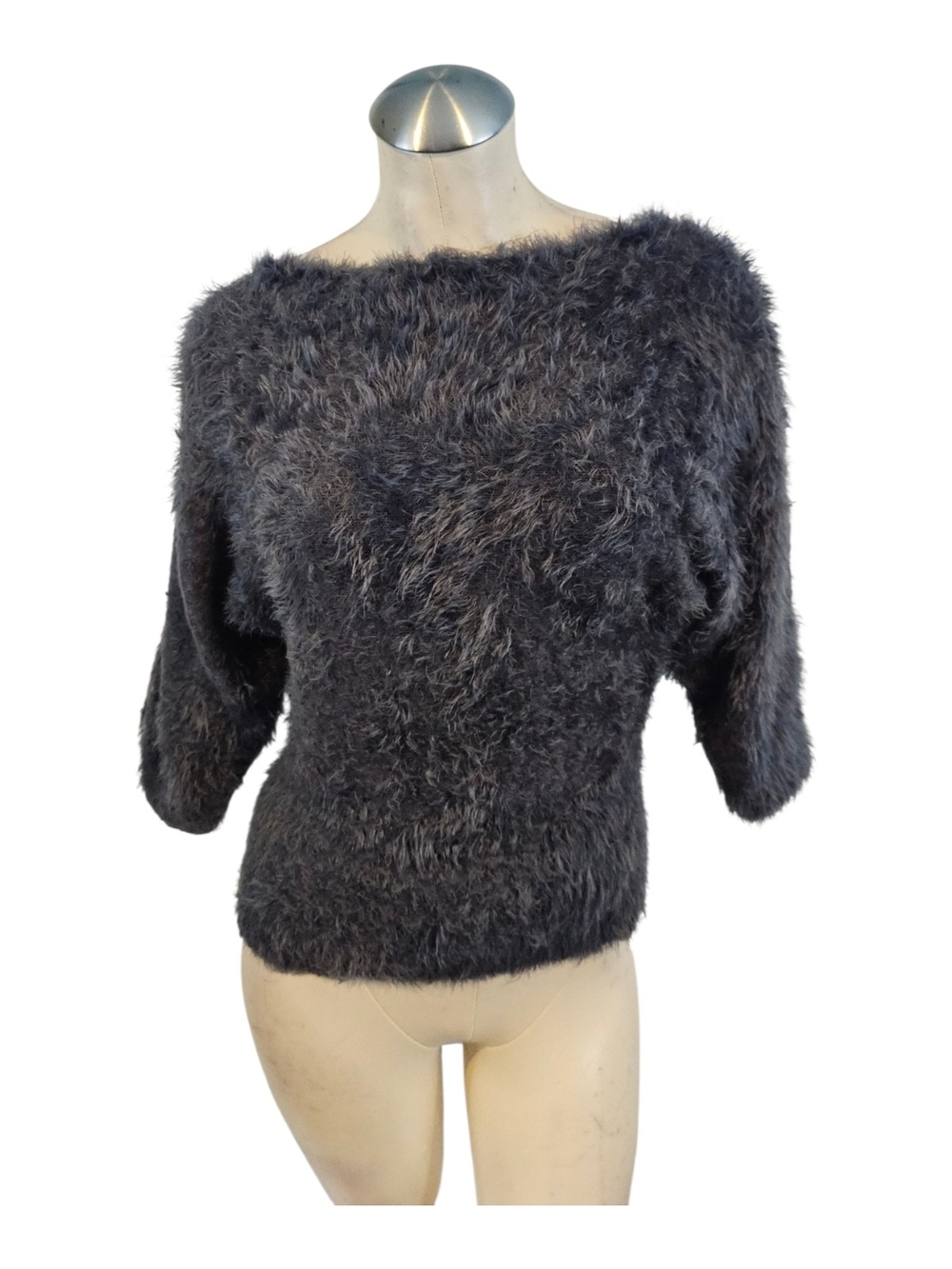 bebe Size S Charcoal Eyelash Fuzzy Boatneck Sweater